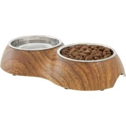 Frisco Double Stainless Steel Bowl, Wood Design -WoofyPlay Store 216068 PT2. AC SS1800 V1591021015
