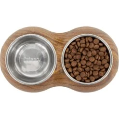 Frisco Double Stainless Steel Bowl, Wood Design -WoofyPlay Store 216068 PT4. AC SS1800 V1591021017