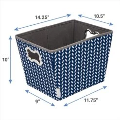Frisco Rectangle Collapsible Pet Toy Storage Bin, Navy Herringbone -WoofyPlay Store 250574 PT2. AC SS1800 V1613772984