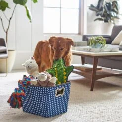 Frisco Rectangle Collapsible Pet Toy Storage Bin, Navy Herringbone -WoofyPlay Store 250574 PT3. AC SS1800 V1615572218