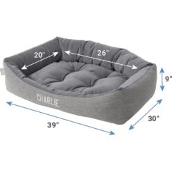 Frisco Rectangular Personalized Bolster Dog Bed W/Removable Cover, Dark Gray, X-Large -WoofyPlay Store 252611 PT2. AC SS1800 V1605134826