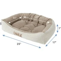 Frisco Rectangular Personalized Bolster Dog Bed W/Removable Cover, Beige, Medium -WoofyPlay Store 252613 PT2. AC SS1800 V1605142360