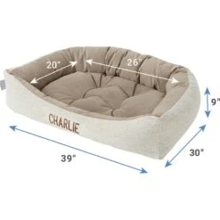 Frisco Rectangular Personalized Bolster Dog Bed W/Removable Cover, Beige, X-Large -WoofyPlay Store 252615 PT2. AC SS1800 V1605140223