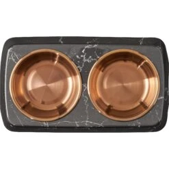 Frisco Copper Stainless Steel Double Dog & Cat Bowls With Black Marble Stand -WoofyPlay Store 253058 PT4. AC SS1800 V1616595761
