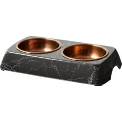 Frisco Copper Stainless Steel Double Dog & Cat Bowls With Black Marble Stand -WoofyPlay Store 253058 PT6. AC SS1800 V1616595467