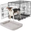 Frisco Fold & Carry Double Door Collapsible Wire Dog Crate & Frisco Gray Basket Weave Dog Crate Mat