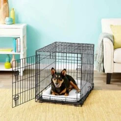 Frisco Heavy Duty Fold & Carry Single Door Collapsible Wire Dog Crate & Frisco Quilted Dog Crate Mat -WoofyPlay Store 255551 PT2. AC SS1800 V1604096511