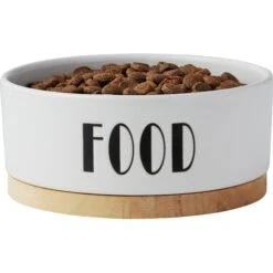 Frisco Ceramic Food Dog & Cat Bowl With Wood Base -WoofyPlay Store 256043 PT4. AC SS1800 V1615311744