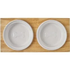 Frisco Ceramic Dog & Cat Double Diner With Elevated Wood Stand -WoofyPlay Store 256052 PT5. AC SS1800 V1615313559