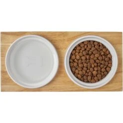 Frisco Ceramic Dog & Cat Double Diner With Elevated Wood Stand -WoofyPlay Store 256052 PT6. AC SS1800 V1615311469
