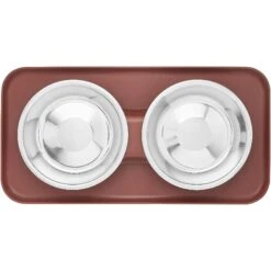 Frisco Silicone Stainless Steel Double Diner Dog & Cat Bowl, Brown -WoofyPlay Store 277551 PT4. AC SS1800 V1627935079