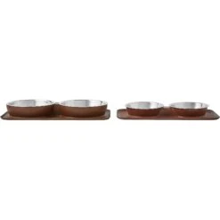 Frisco Silicone Stainless Steel Double Diner Dog & Cat Bowl, Brown -WoofyPlay Store 277551 PT5. AC SS1800 V1627936139