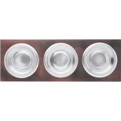 Frisco Multi Pet Feeding 3-Bowls Wood Stainless Steel Dog & Cat Bowl, Dark Wooden -WoofyPlay Store 277571 PT4. AC SS1800 V1627935311