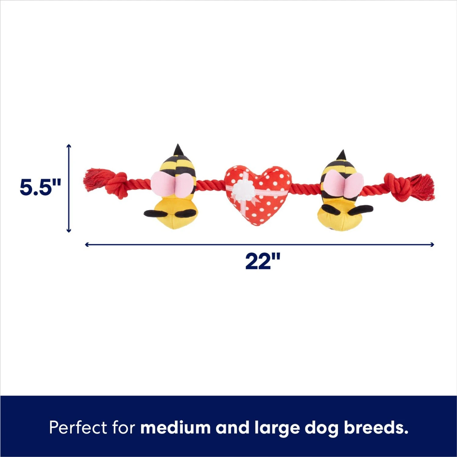 Frisco Valentine Bee Mine Plush With Rope Squeaky Dog Toy 2 Frisco Valentine Bee Mine Plush With Rope Squeaky Dog Toy - Image 2