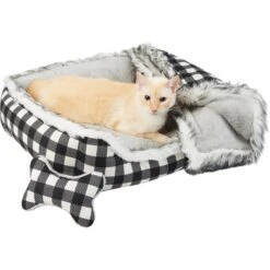 Frisco Buffalo Check Cuddler Pet Bed & Gift Set, Black & White -WoofyPlay Store 299397 PT2. AC SS1800 V1639093612