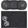 Frisco Microfiber Chenille Shammy Towel & Frisco Microfiber Chenille Paw Print Dog & Cat Mat, Dark Gray