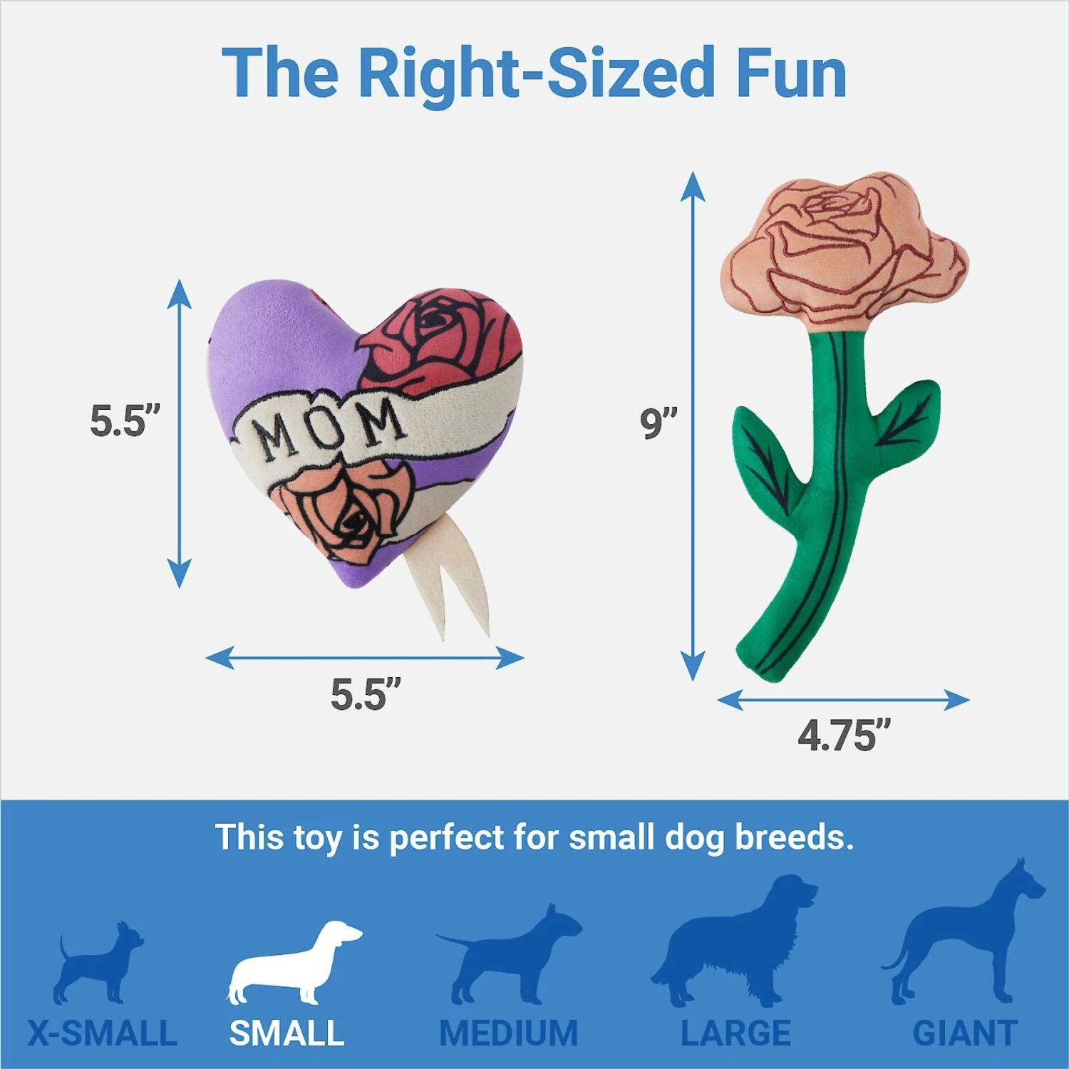 Frisco Mother's Day Rose & Heart Plush Squeaky Dog Toy, 2 Count 2 Frisco Mother's Day Rose & Heart Plush Squeaky Dog Toy, 2 Count - Image 2