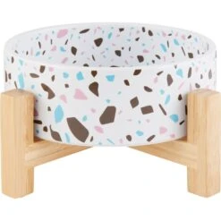 Frisco Elevated Terrazzo Non-skid Ceramic Bowl With Bamboo Stand -WoofyPlay Store 363375 PT5. AC SS1800 V1657657266