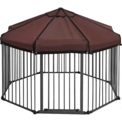 Frisco Outdoor Galvanized Steel 8-Panel Configurable Gate And Playpen With Oxford Roof -WoofyPlay Store 507086 PT3. AC SS1800 V1666021842