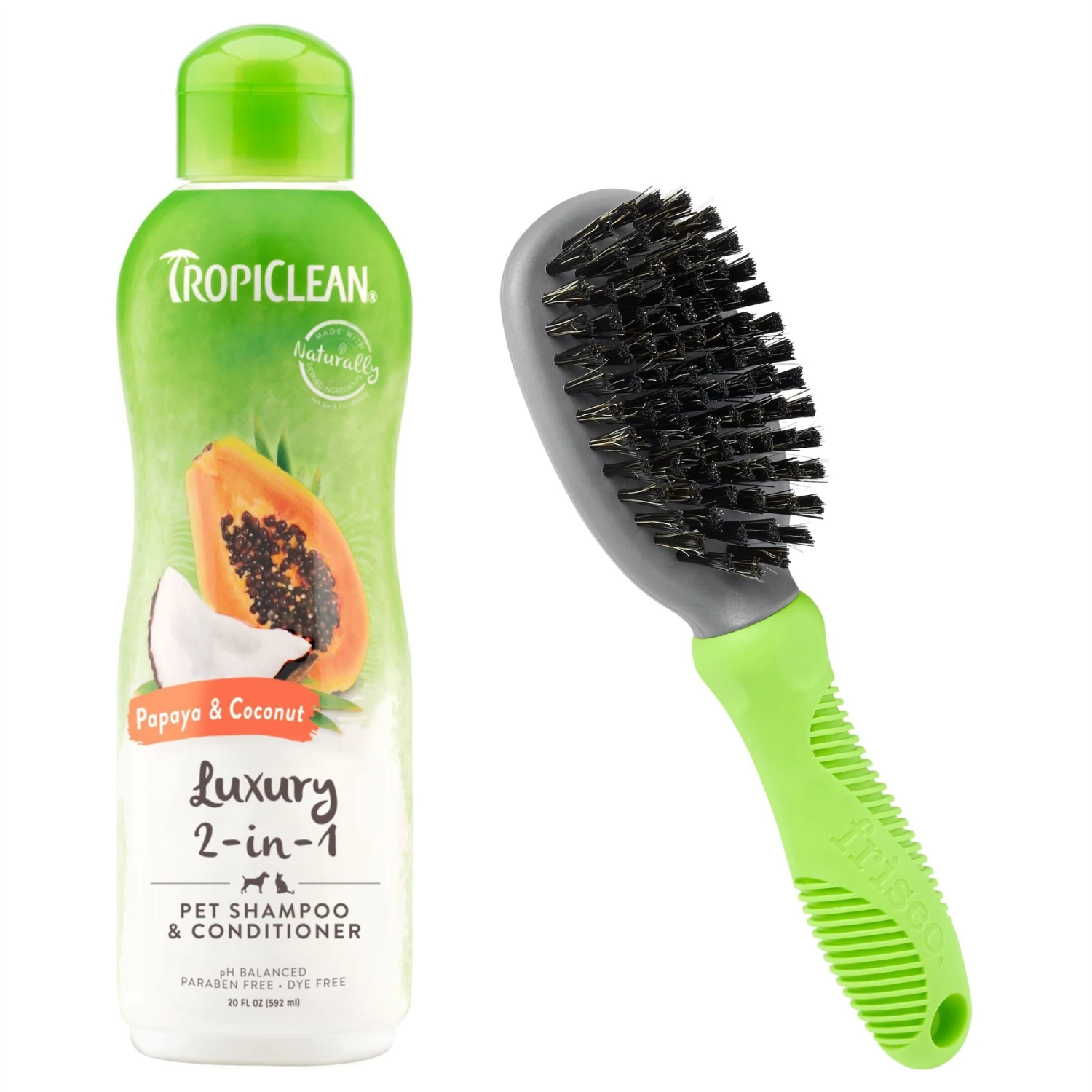 TropiClean Luxury 2 In 1 Papaya & Coconut Pet Shampoo & Conditioner & Frisco Cat & Dog Bristle Brush 1 TropiClean Luxury 2 In 1 Papaya & Coconut Pet Shampoo & Conditioner & Frisco Cat & Dog Bristle Brush