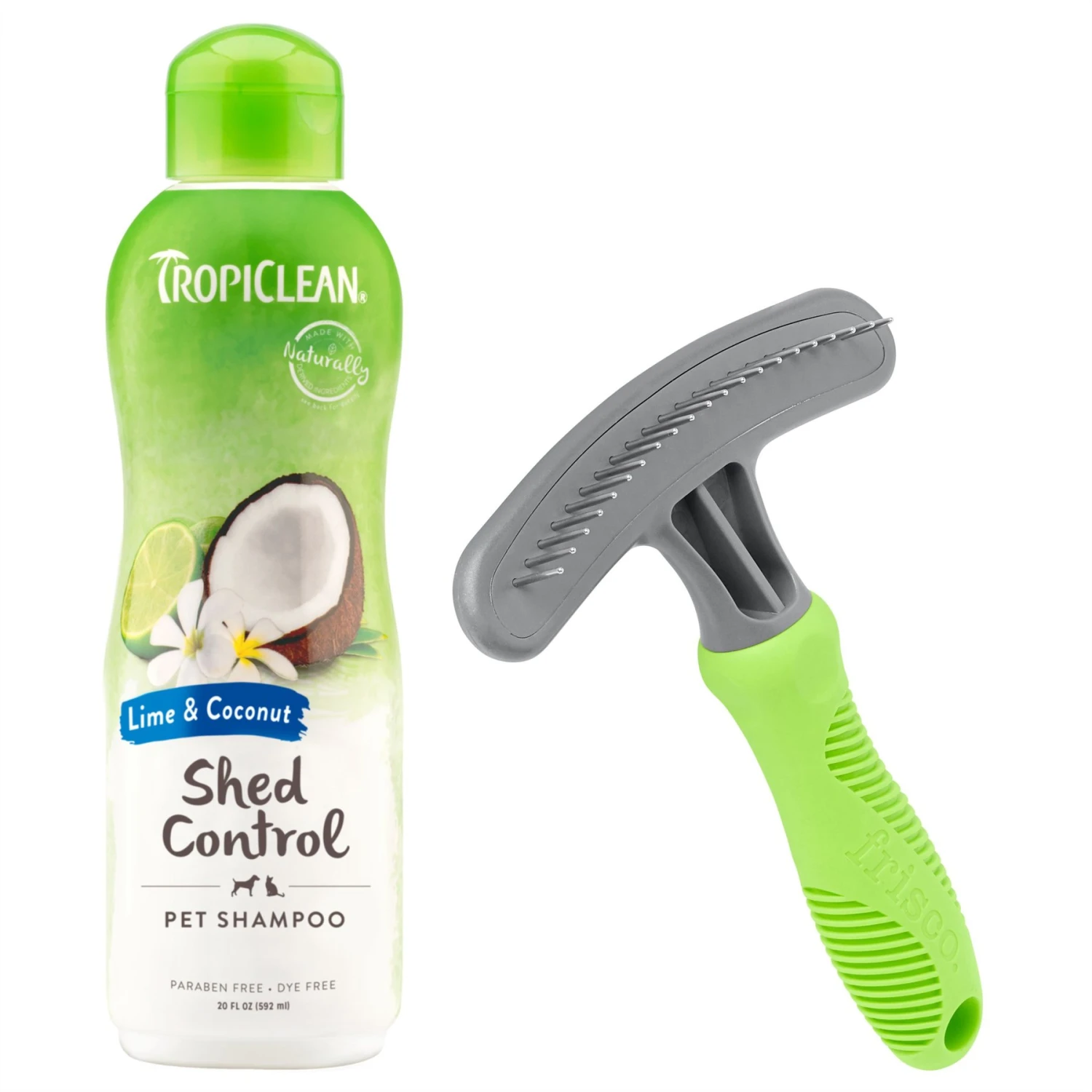TropiClean Lime & Coconut Deshedding Dog Shampoo & Frisco Shedding Rake Dog & Cat Brush 1 TropiClean Lime & Coconut Deshedding Dog Shampoo & Frisco Shedding Rake Dog & Cat Brush