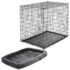 Frisco Heavy Duty Single Door Wire Dog Crate & MidWest Quiet Time Fleece Dog Crate Mat