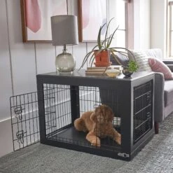 Frisco Double Door Furniture Style Dog Crate, Black & Frisco Swirl Dog Crate Mat -WoofyPlay Store 947710 PT4. AC SS1800 V1693924200
