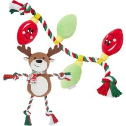 Frisco Holiday Reindeer Plush With Rope Squeaky Dog Toy & Frisco Holiday Lights Plush With Rope Squeaky Dog Toy