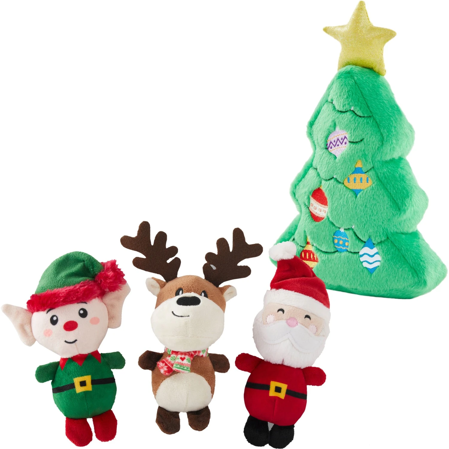 Frisco Holiday Santa's Helpers Plush Squeaky Dog Toy, 3 Count & Frisco Holiday Tree Thin Plush Squeaky Dog Toy 1 Frisco Holiday Santa's Helpers Plush Squeaky Dog Toy, 3 Count & Frisco Holiday Tree Thin Plush Squeaky Dog Toy
