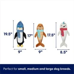 Frisco Holiday Ho Ho Ho Fetch Squeaky Tennis Ball Dog Toy & Frisco Holiday Arctic Friends Stuffing-Free Skinny Plush Squeaky Dog Toy -WoofyPlay Store 986310 PT6. AC SS1800 V1698258464